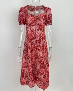 Women's Chic Career Floral Square Neck Sexy Slit Dress -Women Fashion Shop eb4ceffd2e07eee6