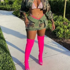 Women Summer Contrast Color Zipper Pocket Camouflage Skirt -Women Fashion Shop eb7805cf94a75bdc