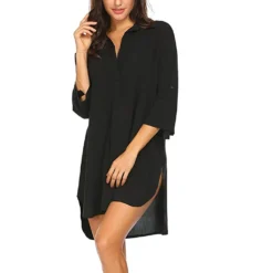 Spring And Summer Women'S Deep V-Neck Chiffon Shirt Sunscreen Shirt Dress -Women Fashion Shop ebe6b8fd0ee2a692