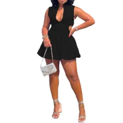 Casual Fashion Solid Color Slim Waist Cutout Puffy V-Neck Dress -Women Fashion Shop ebe8f9274ae5b15f