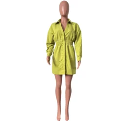 Women Chic Lapel Long Sleeve Solid Dress -Women Fashion Shop ebf63fcfc2665d8c