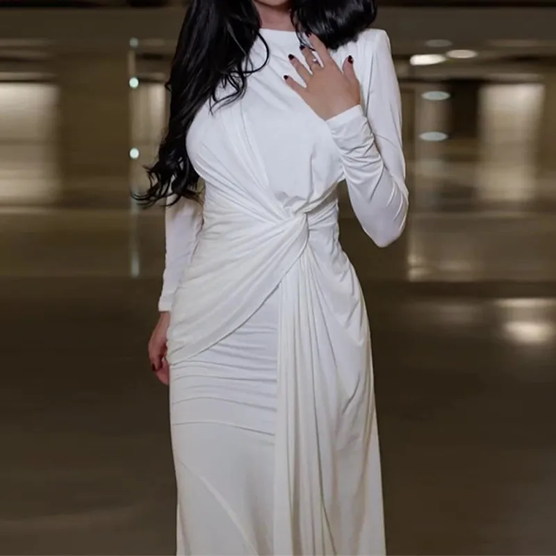 Women Fall Round Neck Bodycon Long Sleeve Dress 6 Women Fall Round Neck Bodycon Long Sleeve Dress - Image 4