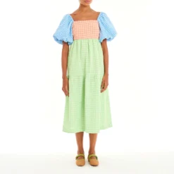 Women Color Block Backless Strappy Balloon Sleeve Dress -Women Fashion Shop ec93cf71759bfd79