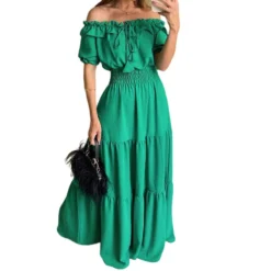 Spring Women's Fashion Chic Off Shoulder Short Sleeve A-Line Long Dress -Women Fashion Shop ecdd3a7d131bd721