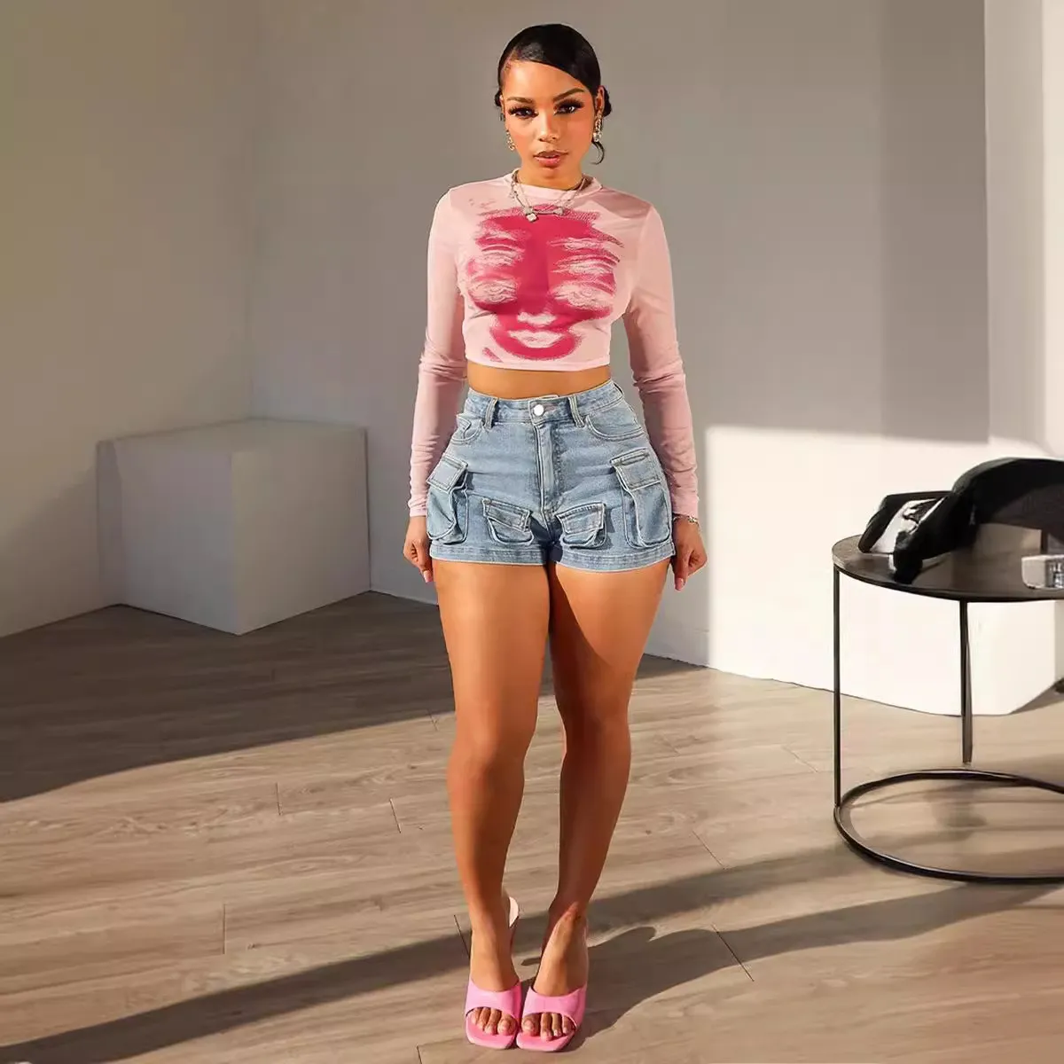 Women Cargo Stretch Denim Shorts 9 Women Cargo Stretch Denim Shorts - Image 7