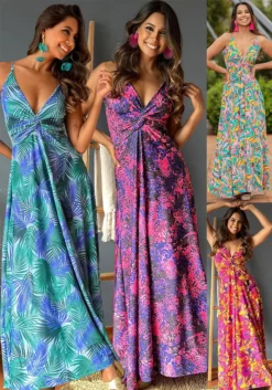 Spring And Summer Fashionable Women's Strap V-Neck Printed Chic Elegant A-Line Dress -Women Fashion Shop ed101113bb67b519