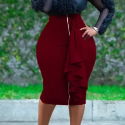 Plus Size African Women Fall Sexy Zipper Bodycon Skirt -Women Fashion Shop eda56b006510919b