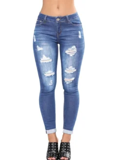 Women'S Spring Street Jeans Slim Butt Lift Small Foot Ripped Denim Pants 14 Women'S Spring Street Jeans Slim Butt Lift Small Foot Ripped Denim Pants -Women Fashion Shop eda5960388b43098
