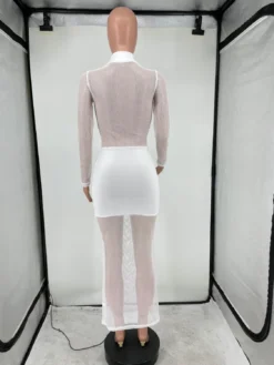 Women's Sexy Solid Mesh Patchwork Long Sleeve Dress -Women Fashion Shop eee8558136fb1572