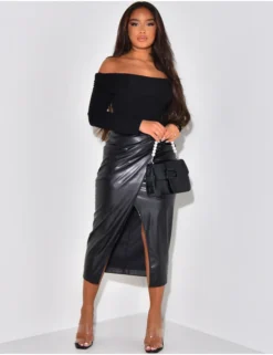 Women's Chic Pu Leatherwinter And Spring High Waist Slit Irregular Versatile Midi Skirt -Women Fashion Shop ef196b9bcb5becdc