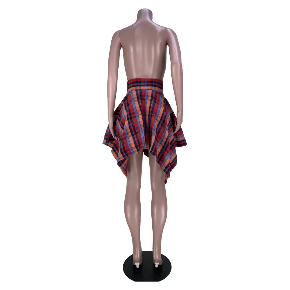 Women Clothes Fashion Irregular Plaid High Waist Slim Fit Skirt 8 Women Clothes Fashion Irregular Plaid High Waist Slim Fit Skirt - Image 6