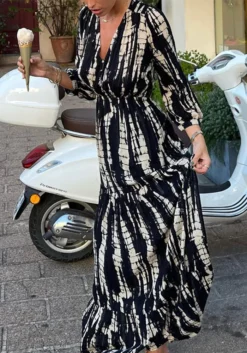 Women's Clothing 2023 New Shirring Layered Large Swing Dress Tie-dye Printing V-neck Sexy Backless Dress -Women Fashion Shop f0064222b29e637a