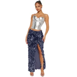 Sexy Women's Slit Sequined Long Skirt -Women Fashion Shop f01dc0a79678e3b9