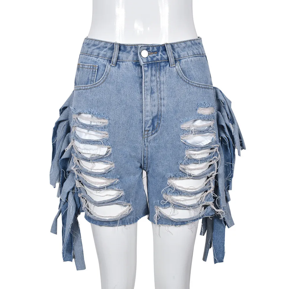 Summer Women's High Waist Ripped Wash Style Hole Tassel Short Shorts 6 Summer Women's High Waist Ripped Wash Style Hole Tassel Short Shorts - Image 4