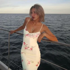 Strap V-Neck Printed Sexy Slim Long Dress Summer Holidays Style Low Back Dress -Women Fashion Shop f0758b7db895f093