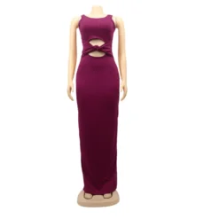 Sexy Women's Solid Color Sleeveless Cutout Women's Long Dress -Women Fashion Shop f08845d36c835701