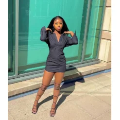 Women Solid Color Long Sleeve Min Shirt Dress -Women Fashion Shop f0a1c5fc2ca93e58