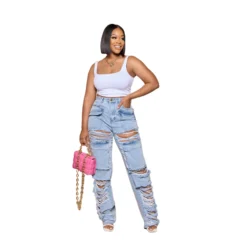 Women's Summer Loose High Waist Wide Leg Ripped Denim Pants Casual Jeans -Women Fashion Shop f10854fbb6cb4533