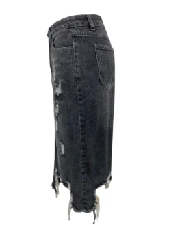 Spring Summer Women's High Waist Front Slit Denim Long Skirt -Women Fashion Shop f17980a5a5f5226b