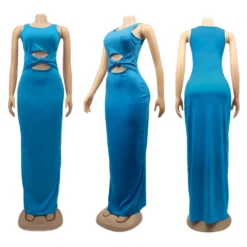 Sexy Women's Solid Color Sleeveless Cutout Women's Long Dress -Women Fashion Shop f18e618df6461918