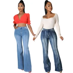 Trendy Patchwork Washed Denim Stretch Slim Bell Bottom Pants Flared Jeans -Women Fashion Shop f1fe8760dd1b9d1d