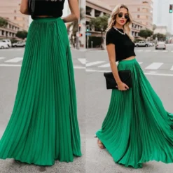Elegant Solid Color Plus Size High Waist Women's Pleated Long Skirt -Women Fashion Shop f22fdf23e6c1f199