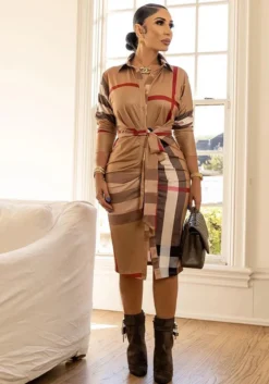 Women's Chic Elegant Print Dress With Belt -Women Fashion Shop f31047f697c88428