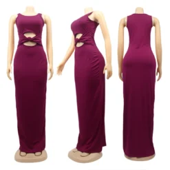 Sexy Women's Solid Color Sleeveless Cutout Women's Long Dress -Women Fashion Shop f342f68ef5196de1