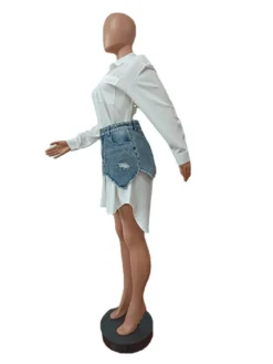 Spring Denim Combination Skirt Fashion Slim Shirt Dress Two Piece Set -Women Fashion Shop f37a6d5e3d9e7944