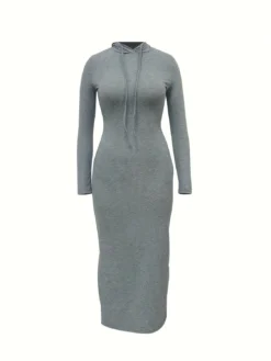 Women 's Solid Color Long Sleeve Hooded Slim Fit Dress -Women Fashion Shop f39026b98c21a767
