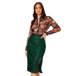 Women Slit Bodycon Sequined Skirt -Women Fashion Shop f3d1fc0b3239865b