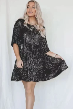 Fashion Sequin Round Neck Short Sleeve Big Swing Cute Dress -Women Fashion Shop f4102cd1716b530c