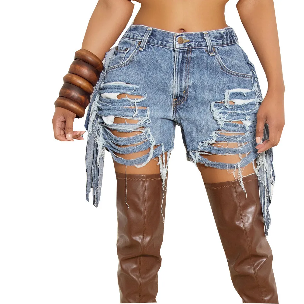 Summer Women's High Waist Ripped Wash Style Hole Tassel Short Shorts 8 Summer Women's High Waist Ripped Wash Style Hole Tassel Short Shorts - Image 6