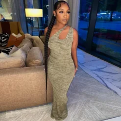 Women's Summer Fashion Sexy Slim Fit Slash Shoulder Sleeveless Dress -Women Fashion Shop f47e8a5807eb14a0