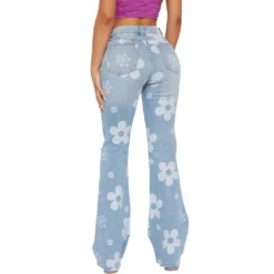 Women Trend Print Stretch Bell Bottom Denim Pants -Women Fashion Shop f4e16223d05b7c02