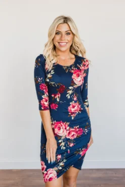 Sprint Women'S Three Quarter Sleeve Floral Printed Irregular Casual Dress -Women Fashion Shop f51d391b4f588e59