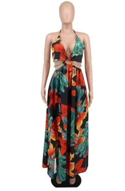 Women's Floral Printed Halter Blackless Slit Maxi Dress 20 Women's Floral Printed Halter Blackless Slit Maxi Dress -Women Fashion Shop f57b6cbe4f2e47a3