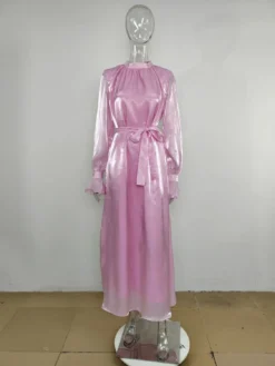 Women's Autumn And Winter Round Neck Long Sleeve High Waist Satin Maxi Dress -Women Fashion Shop f5802e9bcfef5f81