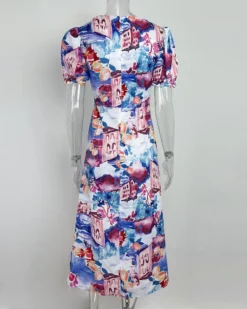 Women's Chic Career Floral Square Neck Sexy Slit Dress -Women Fashion Shop f5f19423574d5a65