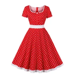 Women Retro Polka Dot Contrast Color Dress -Women Fashion Shop f697bfd9d8fcdadb