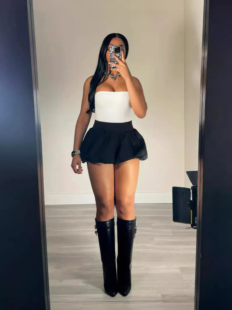 Women Solid Stretch Pleated Skirt Bubble Skirt 14 Women Solid Stretch Pleated Skirt Bubble Skirt - Image 12