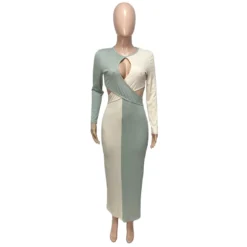 Women Sexy Colorblock Cutout Long Sleeve Long Dress -Women Fashion Shop f77c013c5a80f49e