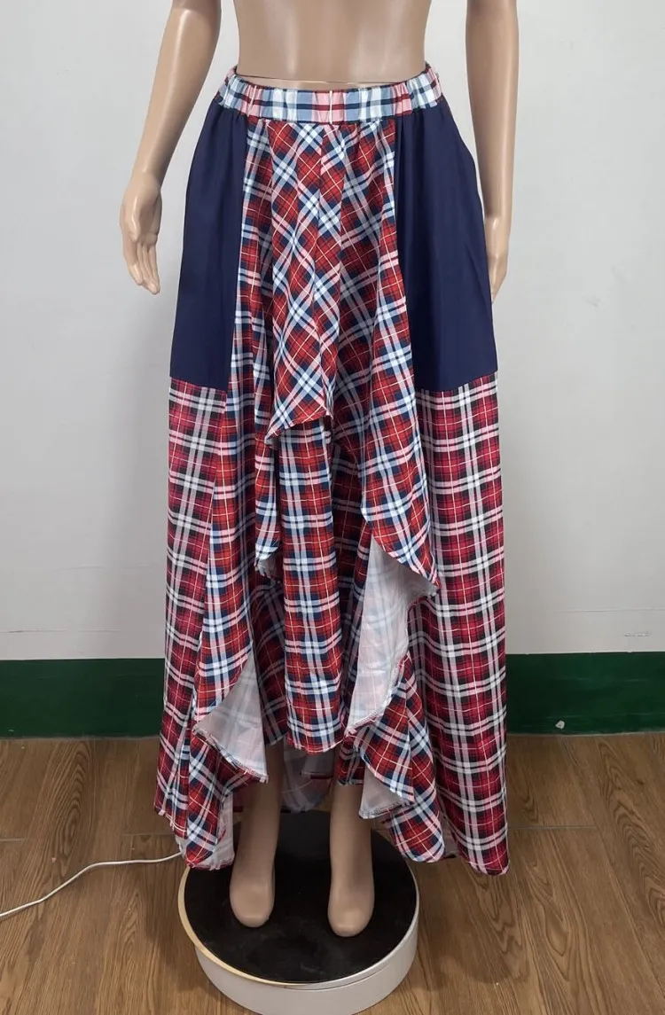 Summer High Waist Plaid Print Long Skrit 9 Summer High Waist Plaid Print Long Skrit - Image 7