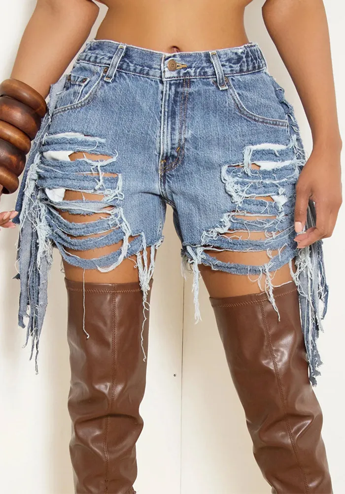 Summer Women's High Waist Ripped Wash Style Hole Tassel Short Shorts 5 Summer Women's High Waist Ripped Wash Style Hole Tassel Short Shorts - Image 3