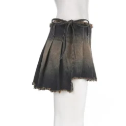 American Street High Waist Lace-Up Vintage Denim Skirt Irregular One Piece Pleated Skirt Sexy Miniskirt -Women Fashion Shop f7b21302ed19963e