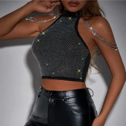 Women Sexy Halter Neck Metal Rhinestone Chain Crop Top 29 Women Sexy Halter Neck Metal Rhinestone Chain Crop Top -Women Fashion Shop f8b04ad5c722bd54