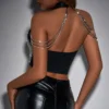 Women Sexy Halter Neck Metal Rhinestone Chain Crop Top -Women Fashion Shop f8d81c171fdfee7e