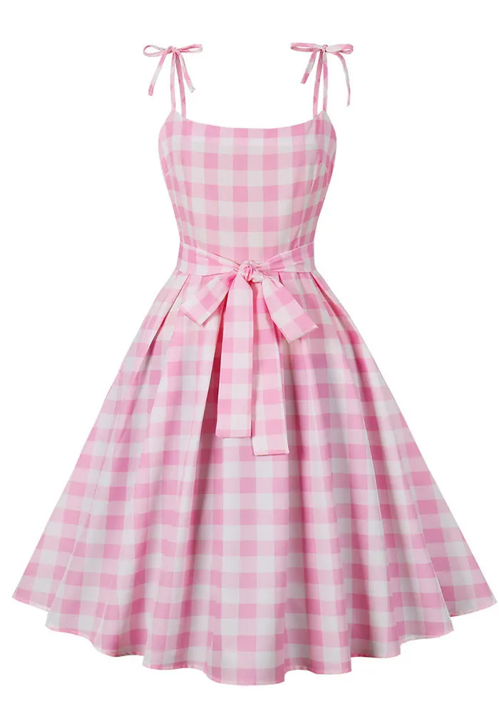 Women Summer Check Strap Sweet Bow Lace-Up Dress 9 Women Summer Check Strap Sweet Bow Lace-Up Dress - Image 7