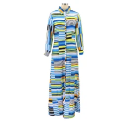 Women Irregular Print Turndown Collar Long Sleeve Maxi Dress -Women Fashion Shop f9c7f794d712495b