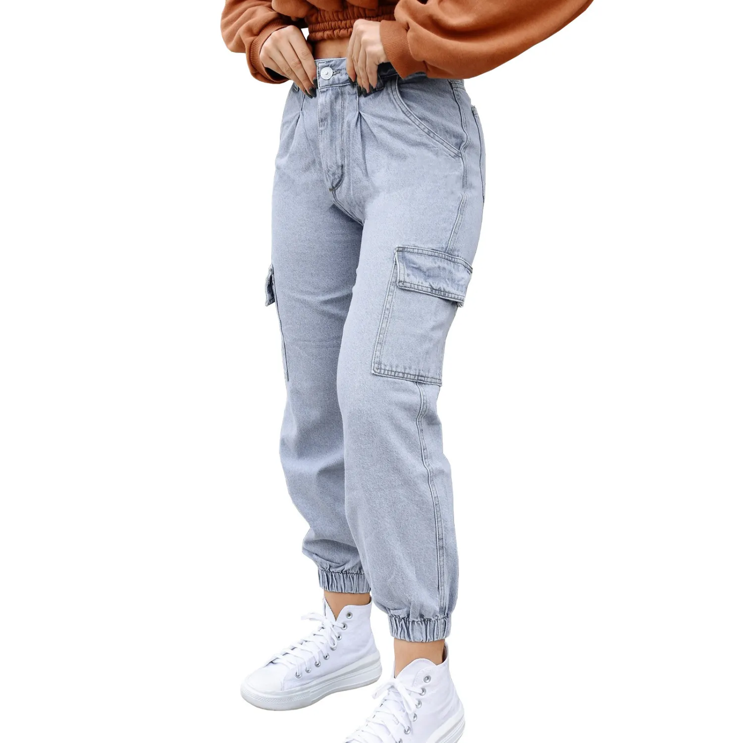 Women's Slim Fit Multi-Pocket Denim Cargo Pants 20 Women's Slim Fit Multi-Pocket Denim Cargo Pants - Image 18